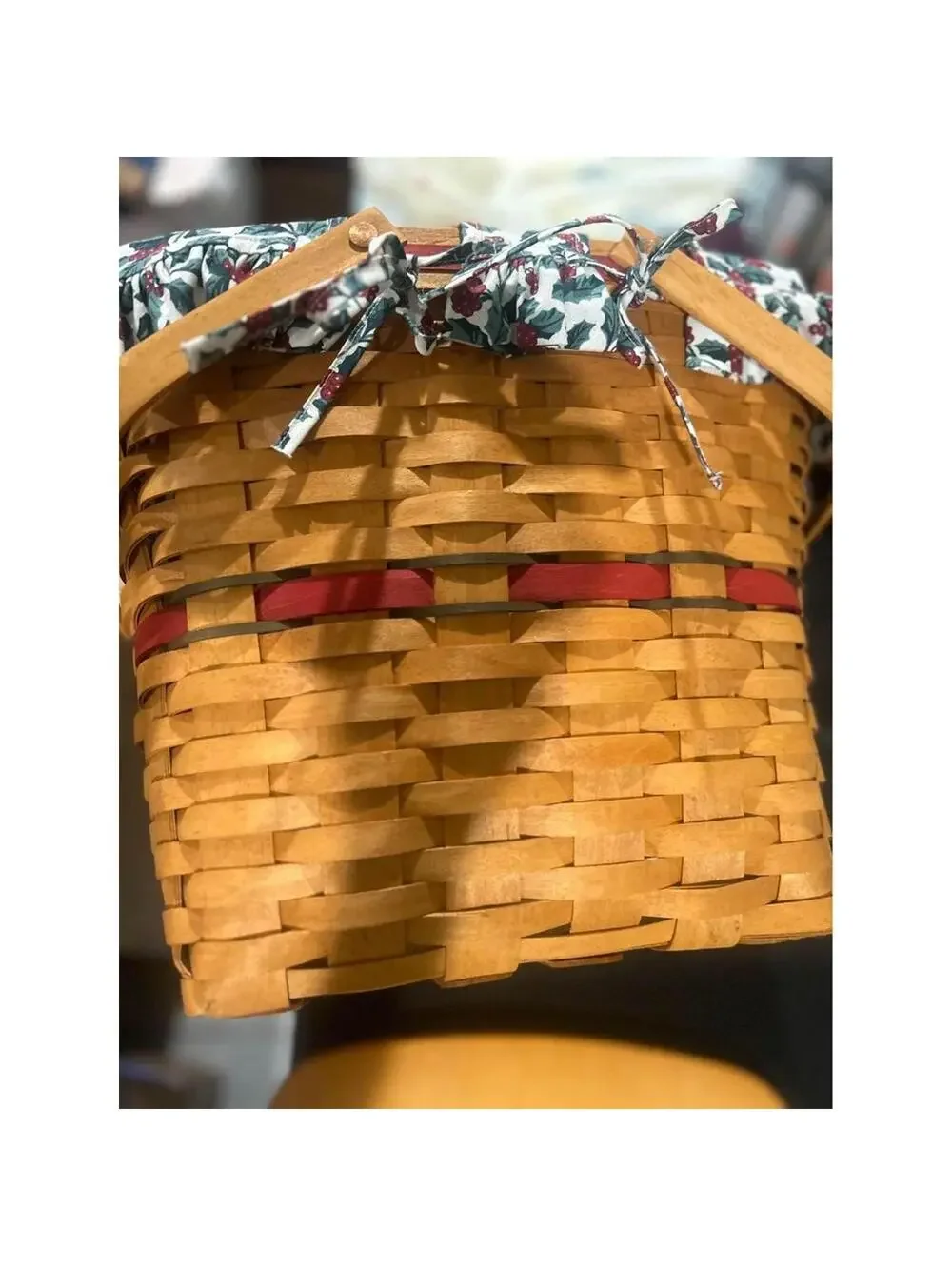Longaberger Holiday Hostess Red Evergreen Basket Holly liner lid Large Christmas